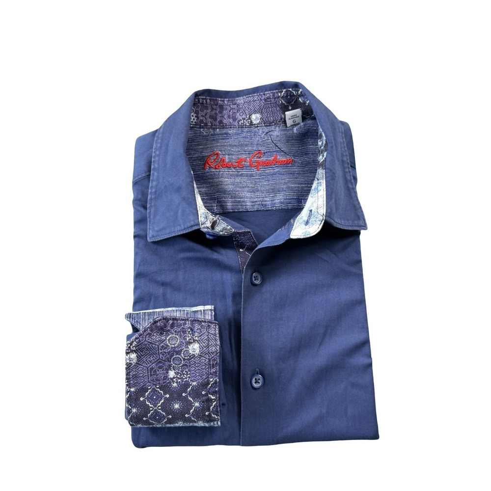 Robert Graham Mens Blue Flip Cuff Long Sleeve Button Front Shirt Size Large
